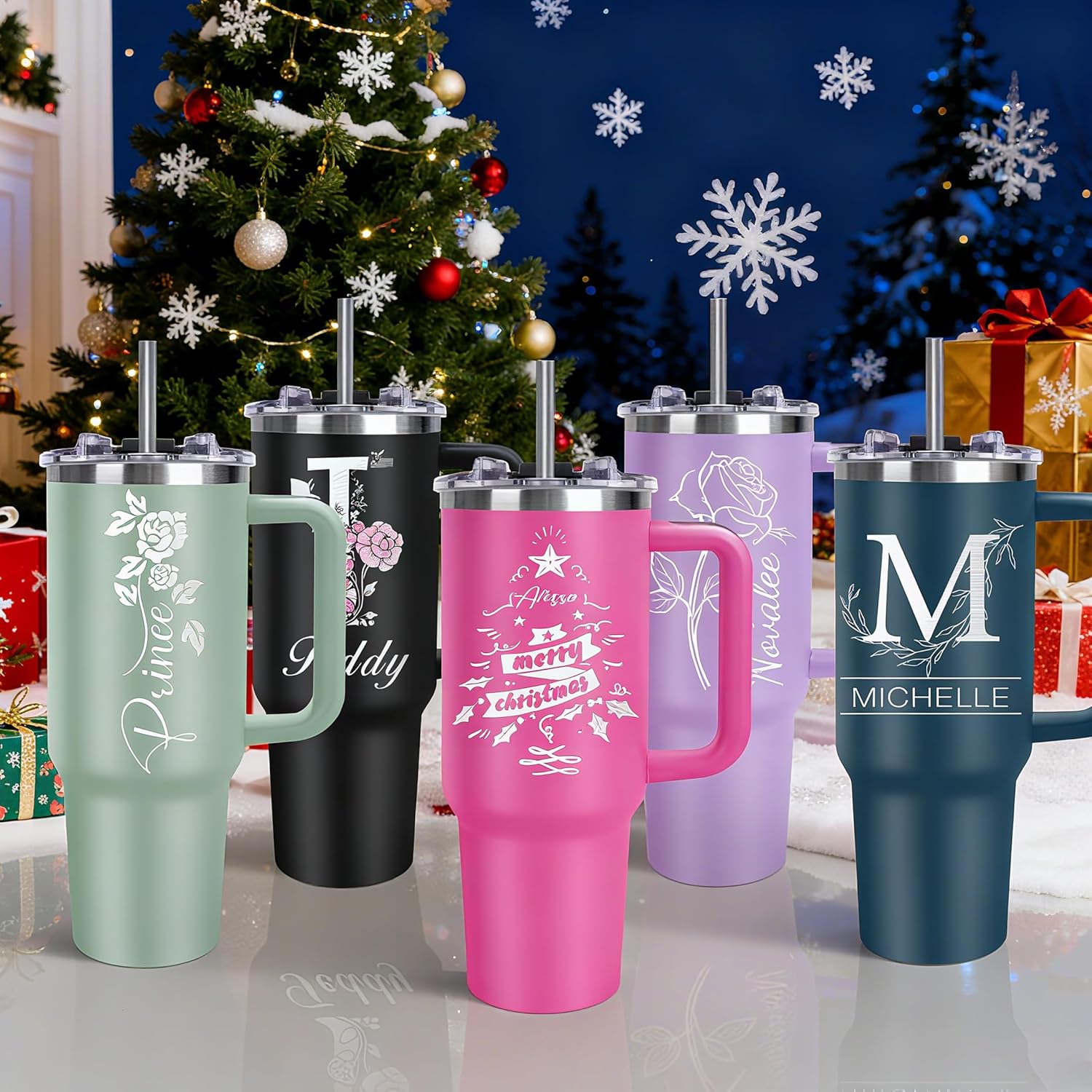 Personalized Tumblers with Engraved Name - Made in USA, Personalized Birthday Gifts for Men Women, Custom 40oz Stainless Steel Coffee Tumbler with Lids and Straws, Custom Travel Cup (40oz Tumbler)