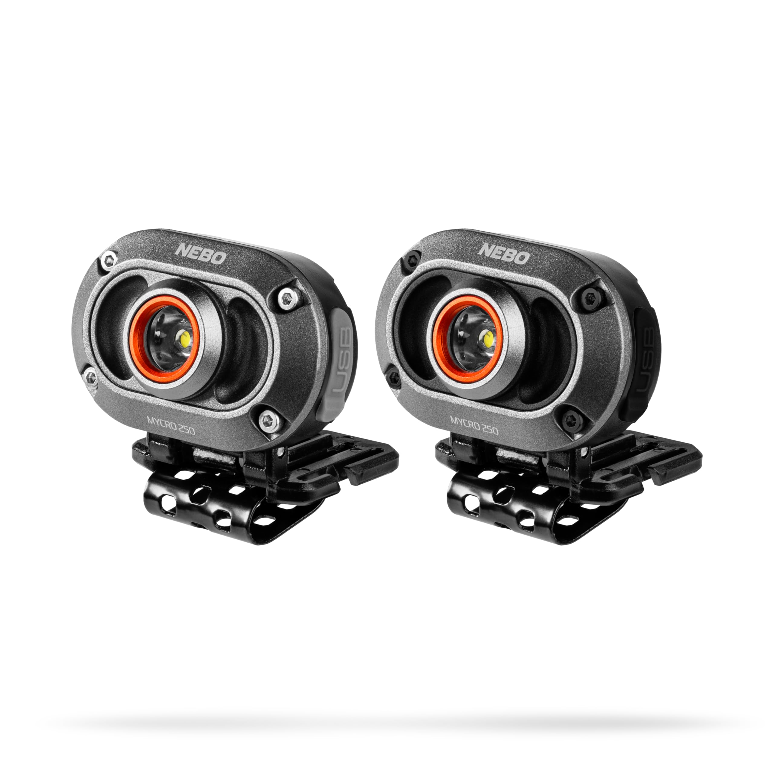 NEBO Mycro 250 Lumen USB C Rechargeable Head Torch (Pack Of 2) - LED headlamp Duo With Detachable Clip, Waterproof, Compact Design, Bright Headlight For Work, Camping, Climbing & Outdoor Activities