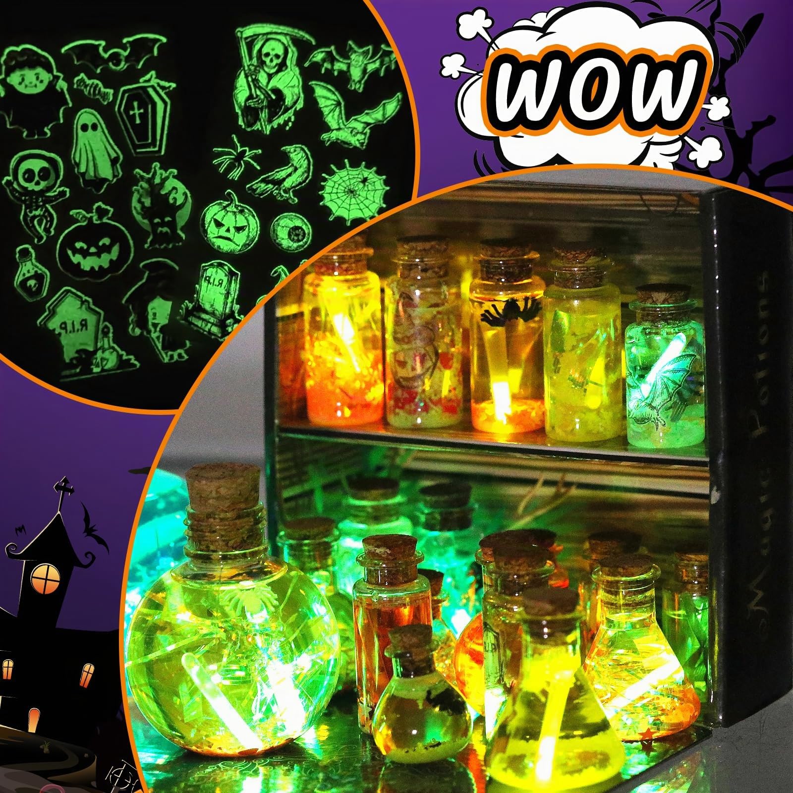 LDomet Kit de fabrication de potions magiques pour enfants - mélange de 20 bouteilles de potions de sorcière lumineuses - décorations de Noël, cadeaux d'anniversaire pour les garçons de 6 7 8 9 10+