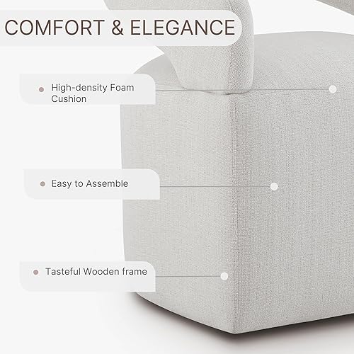 Miniatura 5 de Sillas de comedor tapizadas con ruedas, moderna silla lateral de barril con rodillos para comedor, dormitorio, sala de estar, sala de lectura, lino,