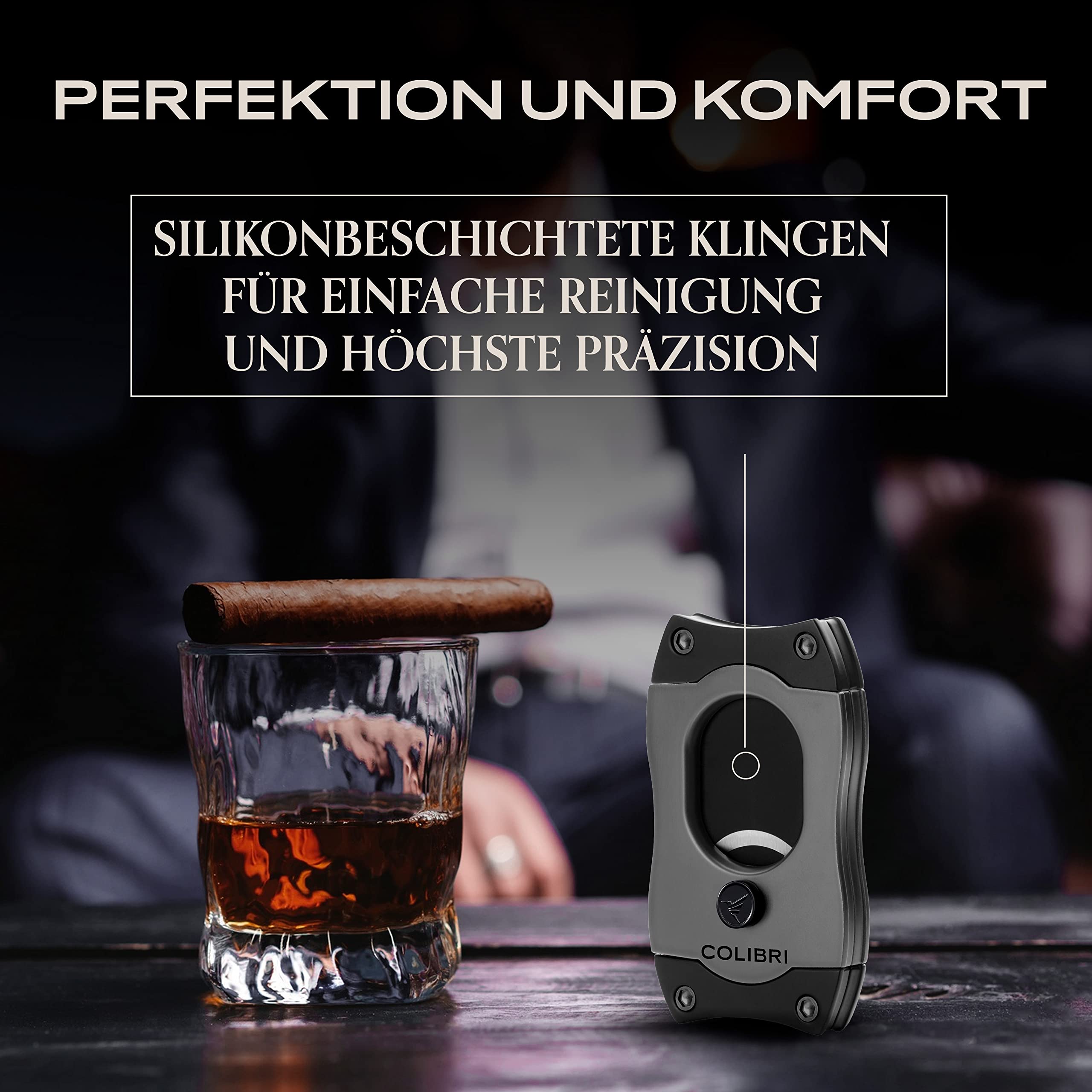 Colibri S-Cut Zigarrenschneider - Klassischer Gerader Schnitt - Bis zu 66 Ringmaß Zigarren - Ergonomisches Design - Antihaft-Beschichtung - Federbelasteter Auslösemechanismus - Inklusive Geschenkbox