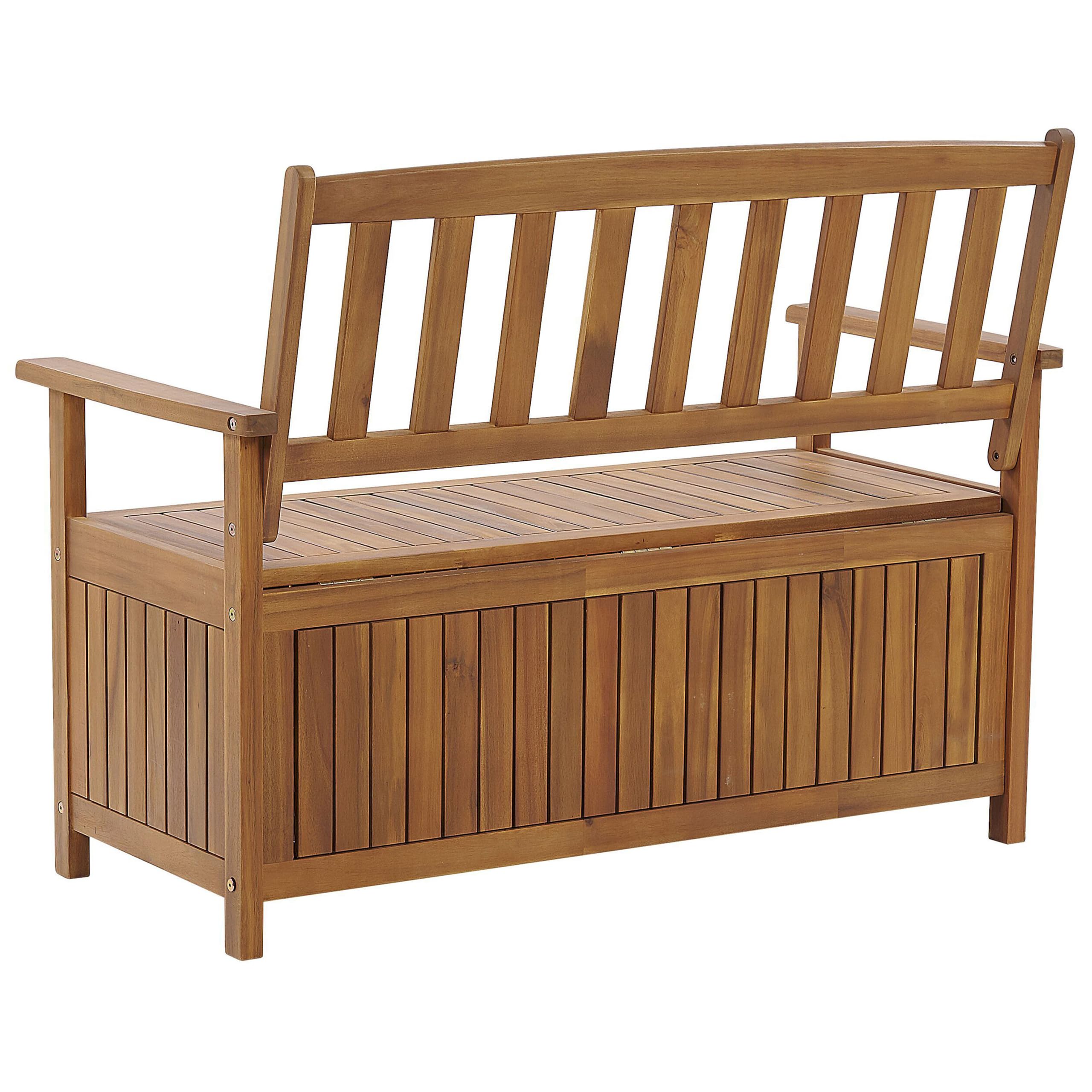 Beliani Banc de Jardin avec Coffre de Rangement Ultra Pratique en Bois d'Acacia Narurel et Résistant Idéal pour Organiser Votre Espace Extérieur