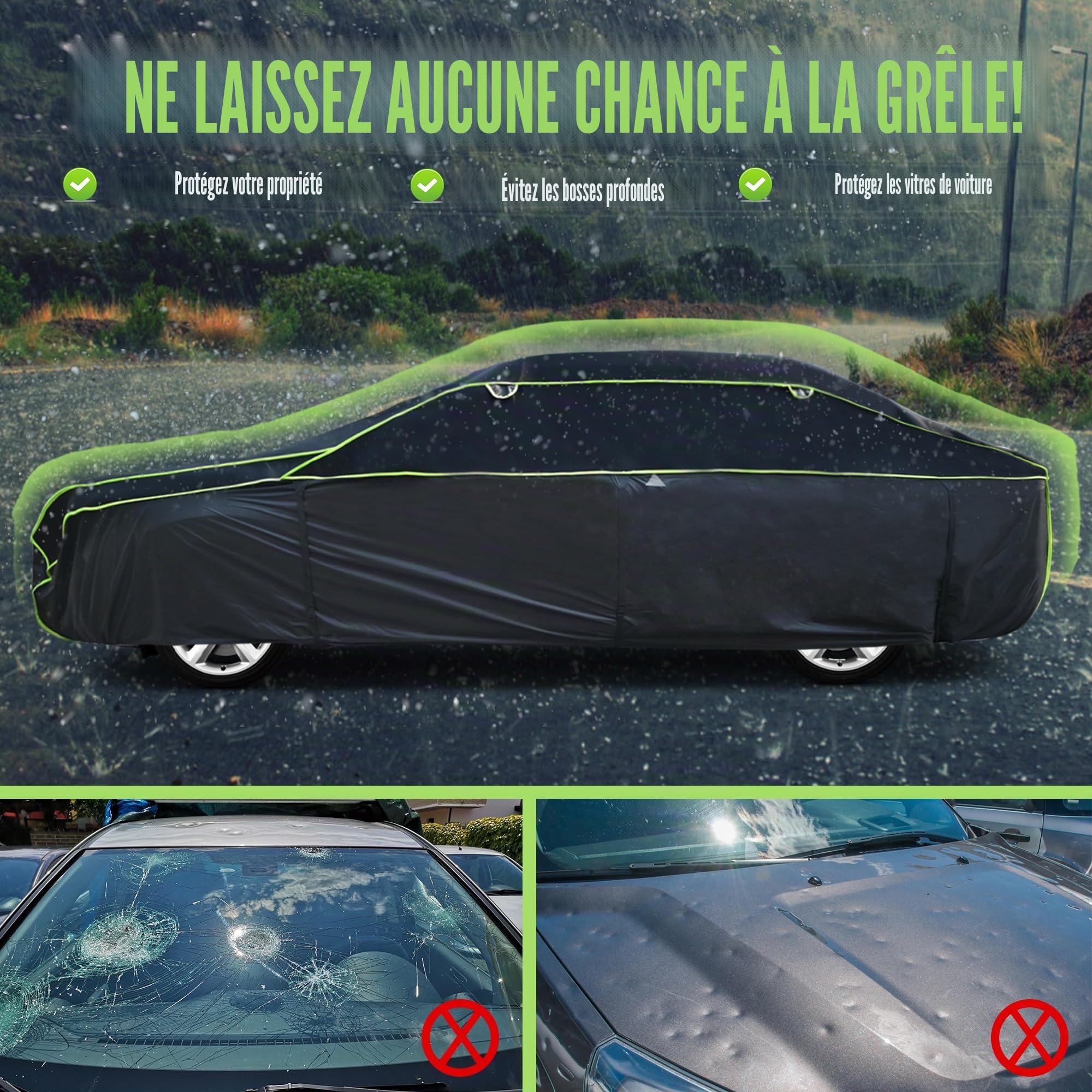 Cowtcver Bâche Anti-Grêle Voiture Imperméable pour Berline 450 à 470cm