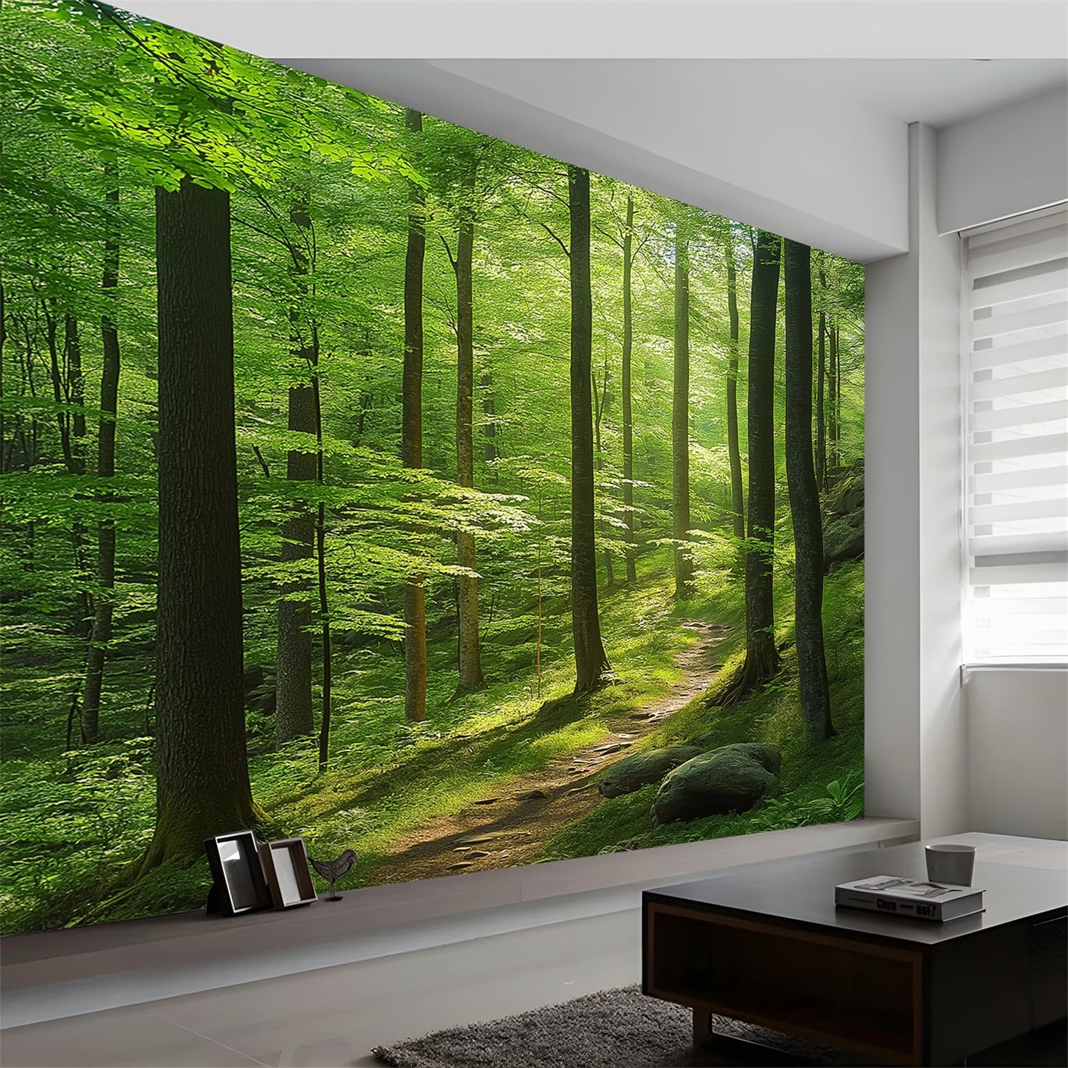 Tapeta ścienna tapeta w rolce dżungla drzewa dekoracja pokoju dziecięcego pokój dziewczęcy pokój dziewczęcy efekt 3D zielony klej papierowa dekoracja 350 x 256 cm