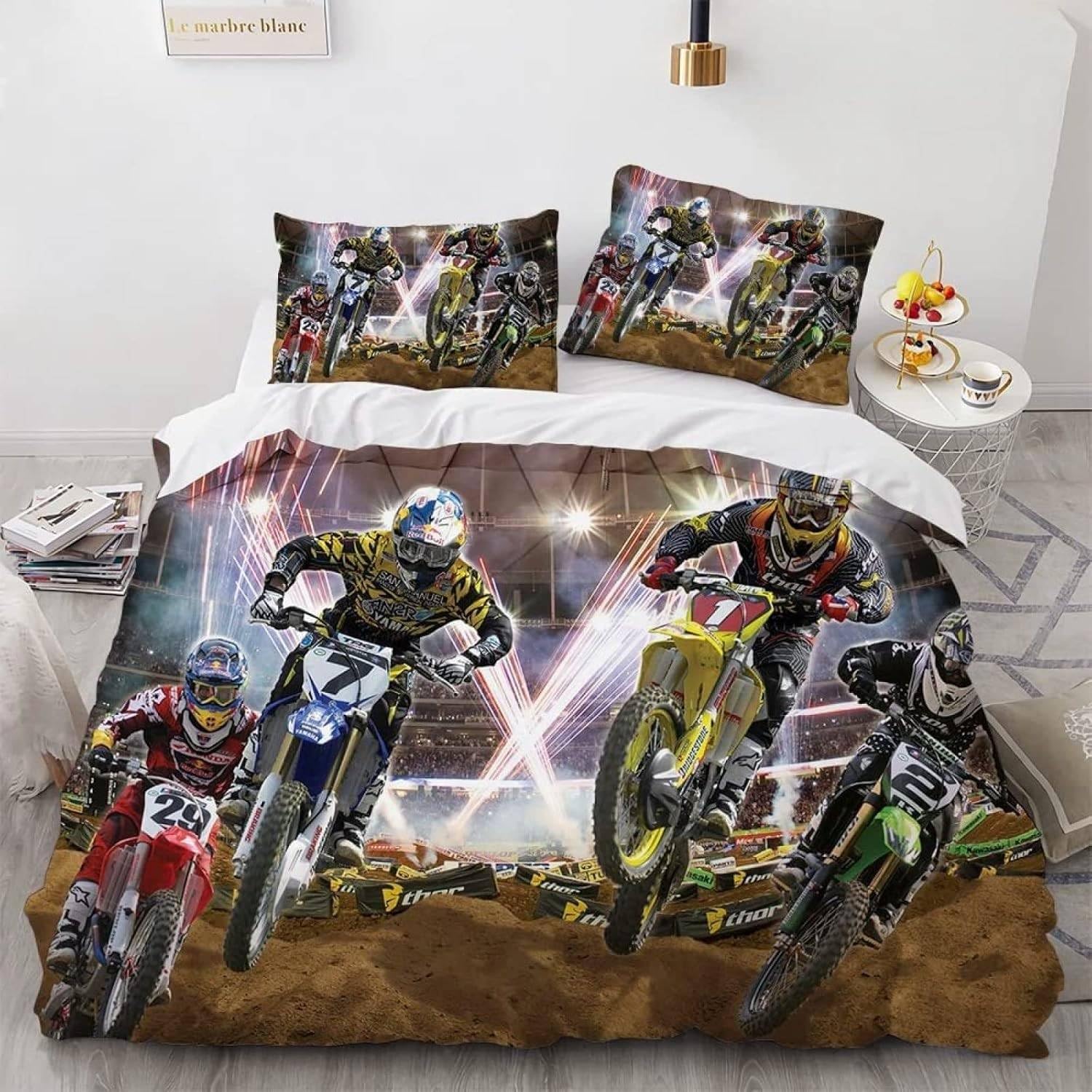 Housse de couette moto 160x200 douce avec taie d'oreiller