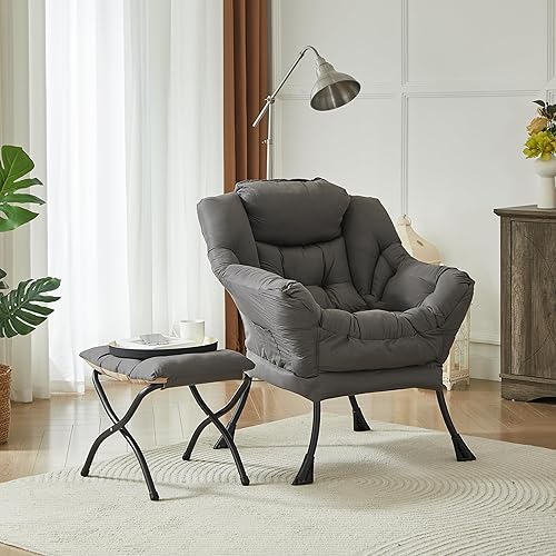 Miniatura 6 de HollyHOME Lazy Chair with Foldable Ottoman, Accent Comfy Lounge Armchair and Folding Footrest Stool, Leisure Sofa Reading Chair and Footstool for
