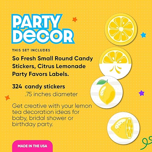 Big Dot of Happiness So Fresh - Pegatinas redondas pequeñas de caramelo para fiesta de limonada de cítricos, etiquetas para recuerdos de fiesta, 324