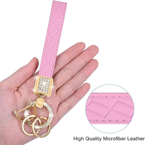 Miniatura 3 de Wisdompro Llavero de Cuero de Microfibra para Automóvil, Portallaves Universal Brillante para Llave FOB, Llaveros de Cuero para Mujeres para Llaves