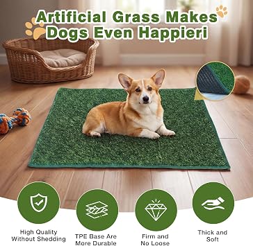 32 x 32 x 17 Dog Litter Box with High Walls with Artificial Grass Hemmed Edge, Portable Dog Potty Tray Large Puppy Potty Training Pad Tray Pet Toilet for Small Medium Dogs
