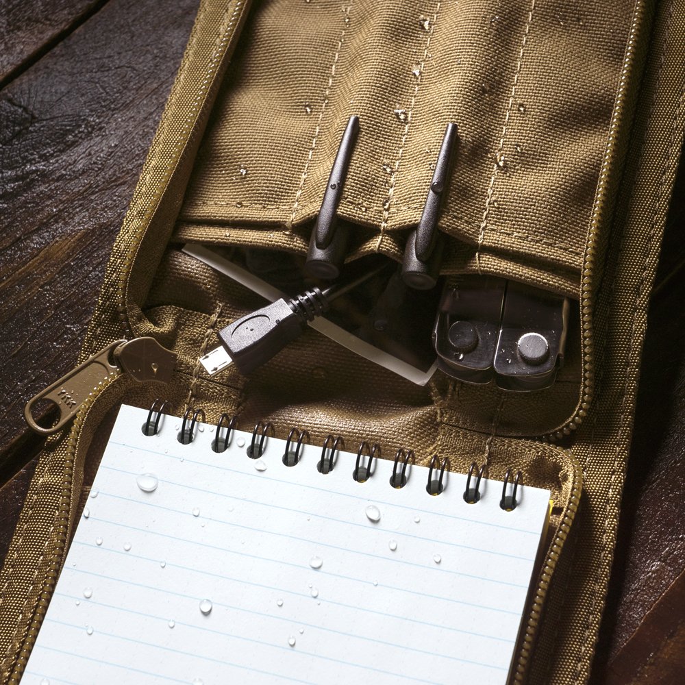 Rite In The Rain Pocket Notebook Cover Marrone Heavy Duty Cordura Tessuto Rugged Chiusura Zip 4 tasche per notebook 4 pollici 146, 946, 946T e 746