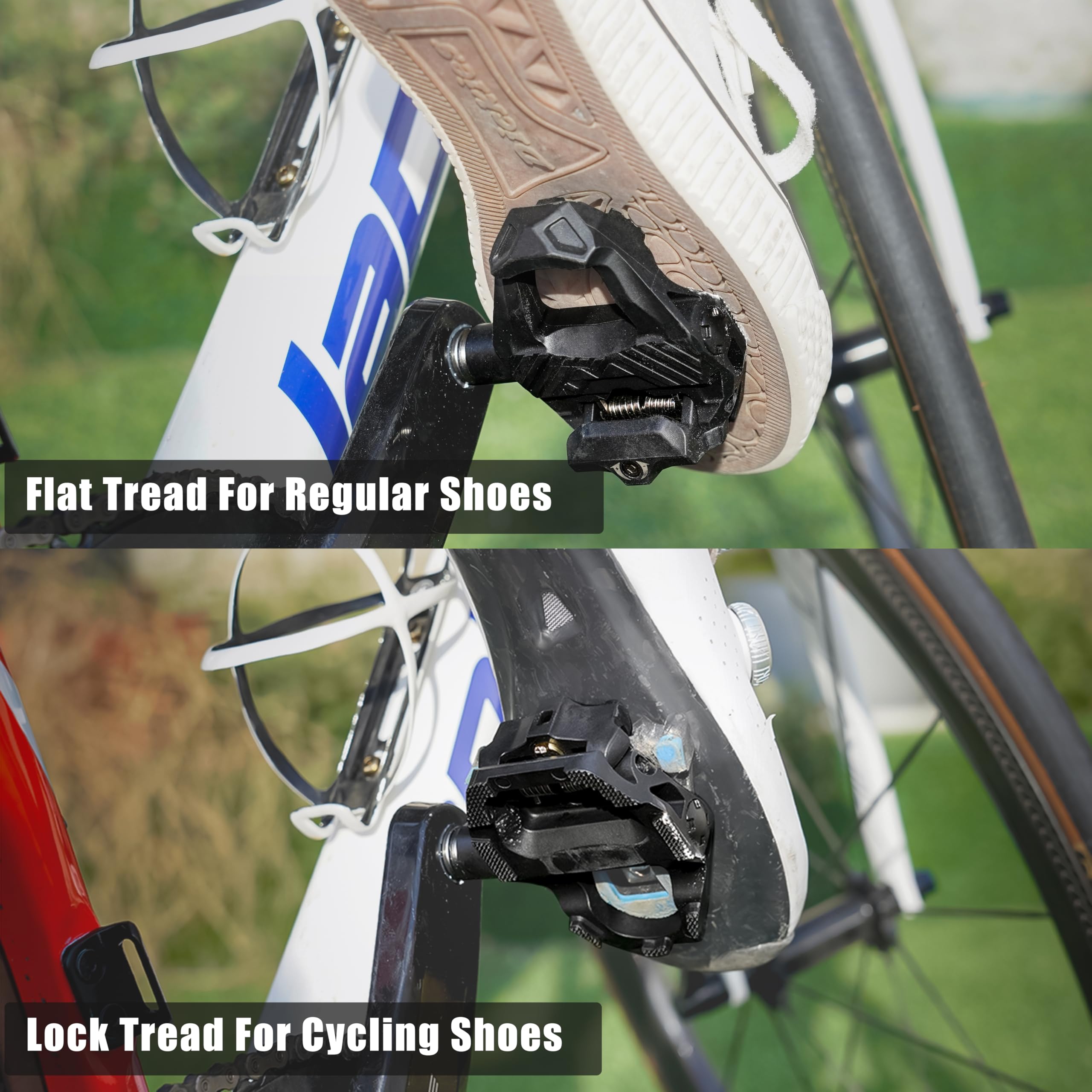Thinvik Pedali 2 in 1 per bici da corsa Shimano SPD-SL e piattaforma di scarpe normali in uno, con tacchetti inclusi, livello di trazione regolabile a 6°, asse 9/16", 53 mm