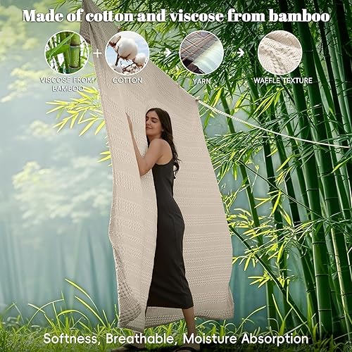 Miniatura 8 de PHF Manta de algodón de bambú tamaño Queen de 90 x 90 pulgadas, manta refrescante suave, ligera y transpirable para personas que duermen con calor,