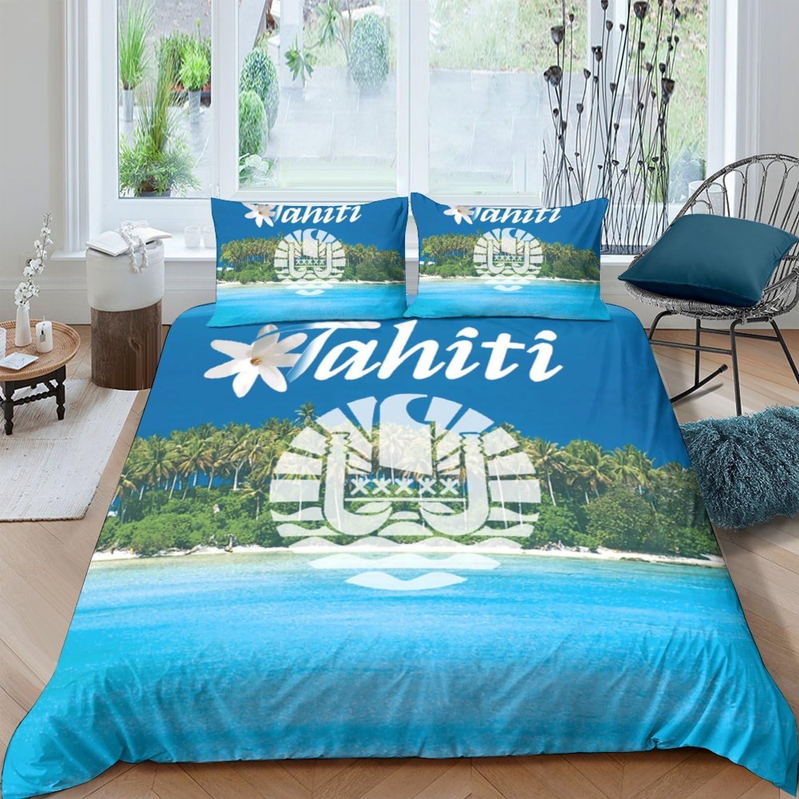 Ctjqhvkz Style-7 3D Printed Tahiti Beach Landscape Fitted Sheet Microfiber Breathable Mattress Cover For Bedroom Dorm Decorative Design Single（135X200cm）