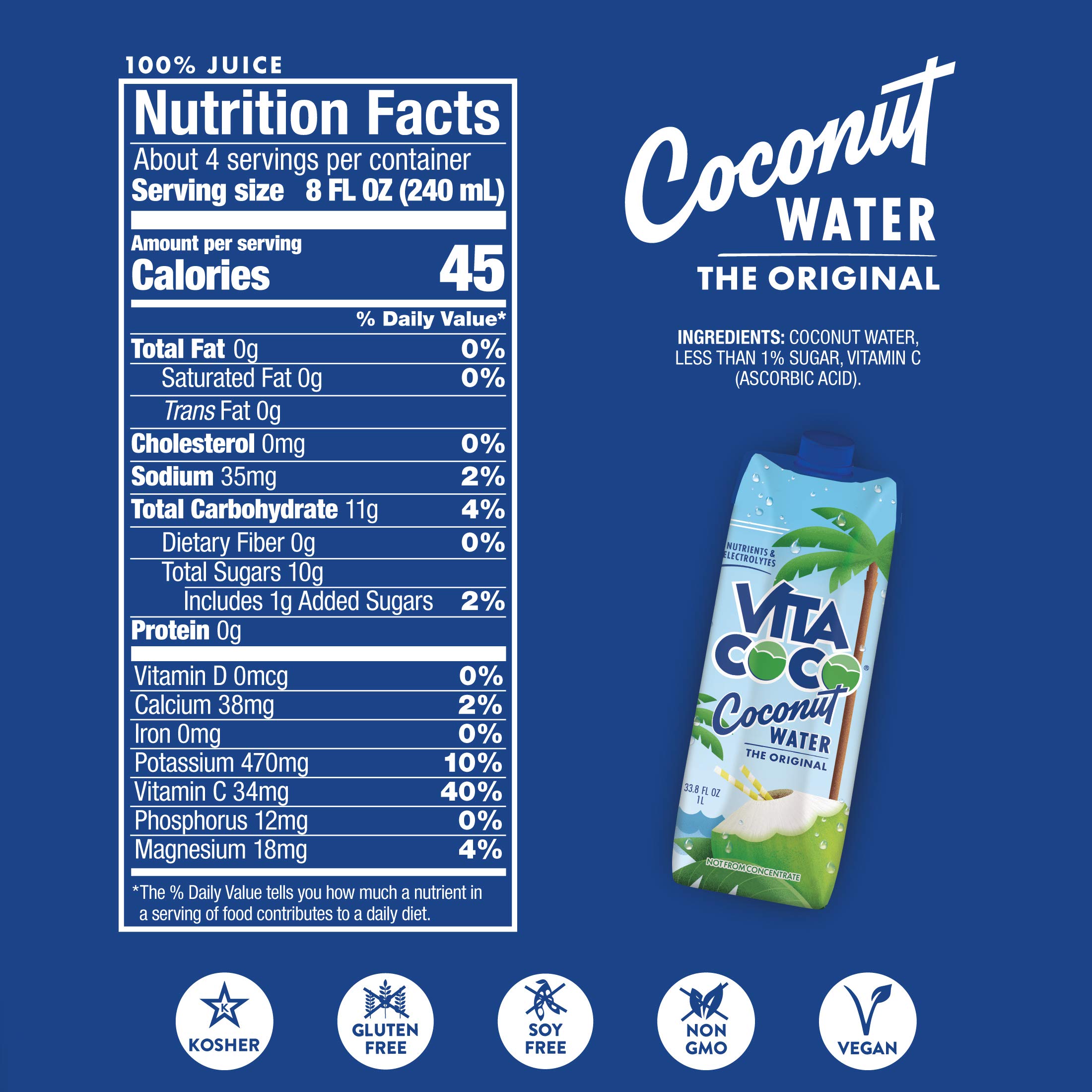 Buy Vita Coco Pure Coconut Water (1L x 12) Naturally Hydrating