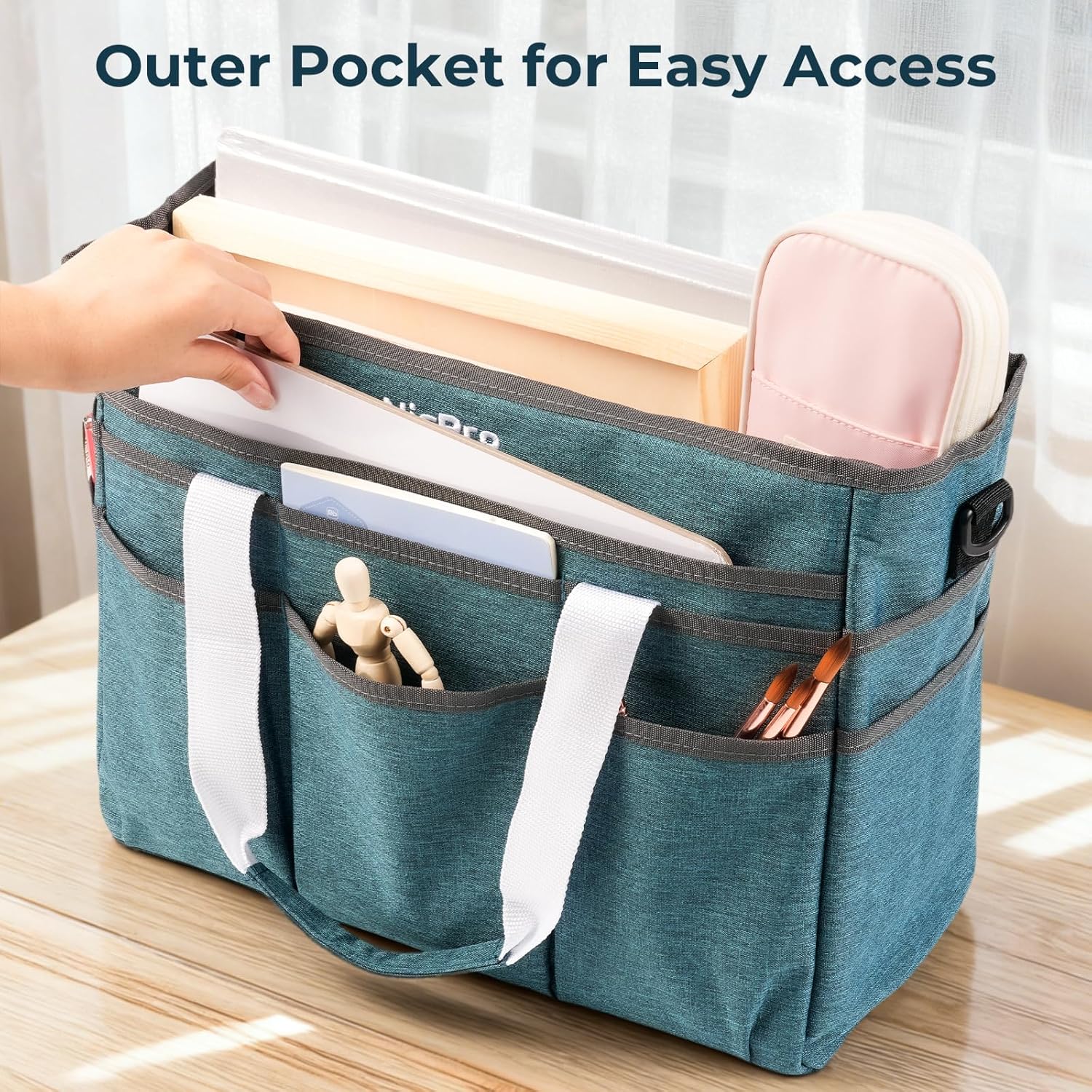 Nicpro Craft Organizer Art Bag, Large Tote Bag for Art Supply Storage with Detachable Shoulder Strap & Multiple Pockets, Portable Craft Bag for Scrapbooking, Journal, Sewing, School, Office Supplies - Image 2