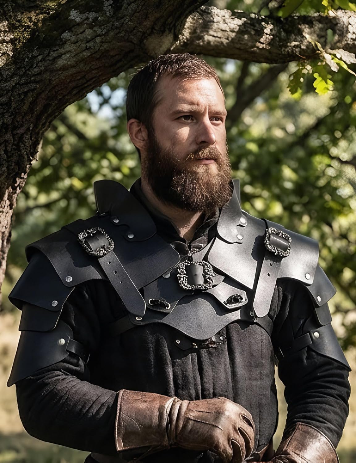 Medieval Knight Shoulder Armor for Cosplay Renaissance Costume Viking Pauldrons for Men & Women Black - Image 3