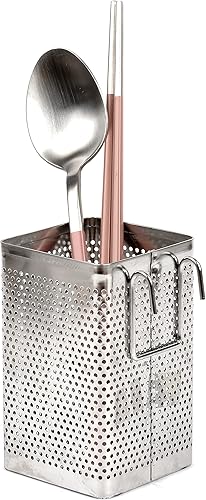 Miniatura 5 de LENITH Soporte perforado para utensilios de cocina con ganchos, almacenamiento de acero inoxidable para organizador apto para lavavajillas (cuadrado
