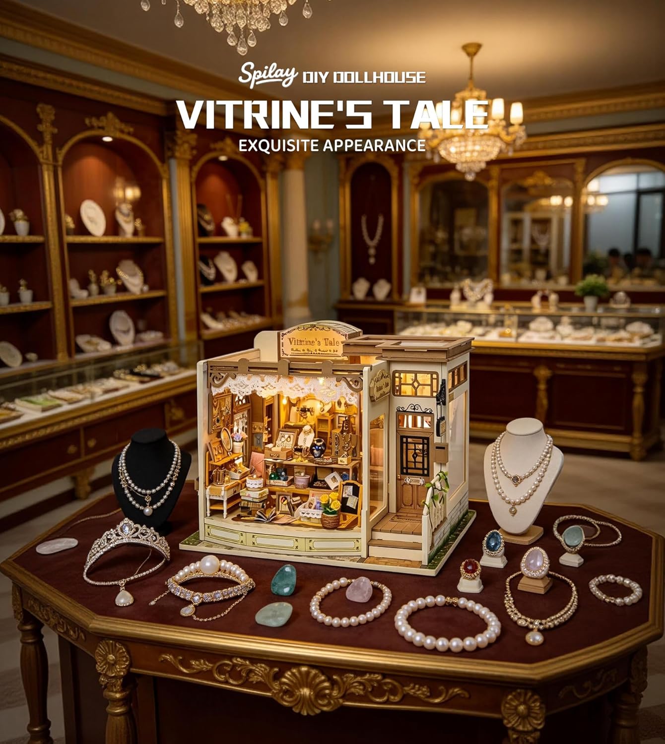 Spilay DIY Miniature House Kit, Vitrine's Tale Miniature Dollhouse Kit with Music Box, Mini House Building Kit Book Nook for Adult, Creative Bookshelf Decoration & Unique Gift