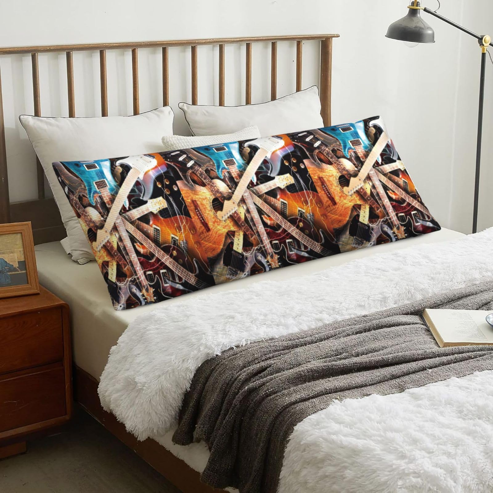 Electric Guitar, Body Pillow Cover with Zipper,Long Body Pillowcase 20 x 60 in