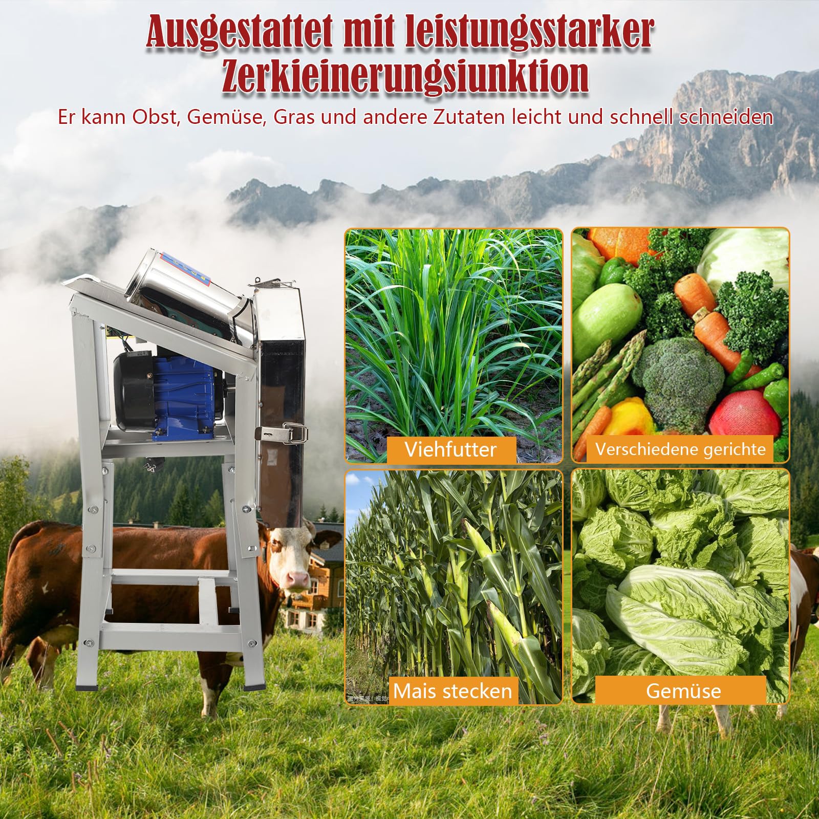 Elektrische Futterhäcksler Futterschneider Grünfutterschneider Edelstahl