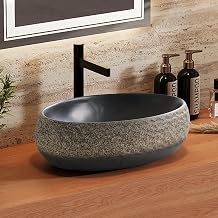 homary Bathroom Vessel Sink, 18" Oval Basin Bathroom Sink | 18" handcrafted vessel sink with stone-textured ceramic finish. Smooth glazed interior ensures easy cleaning