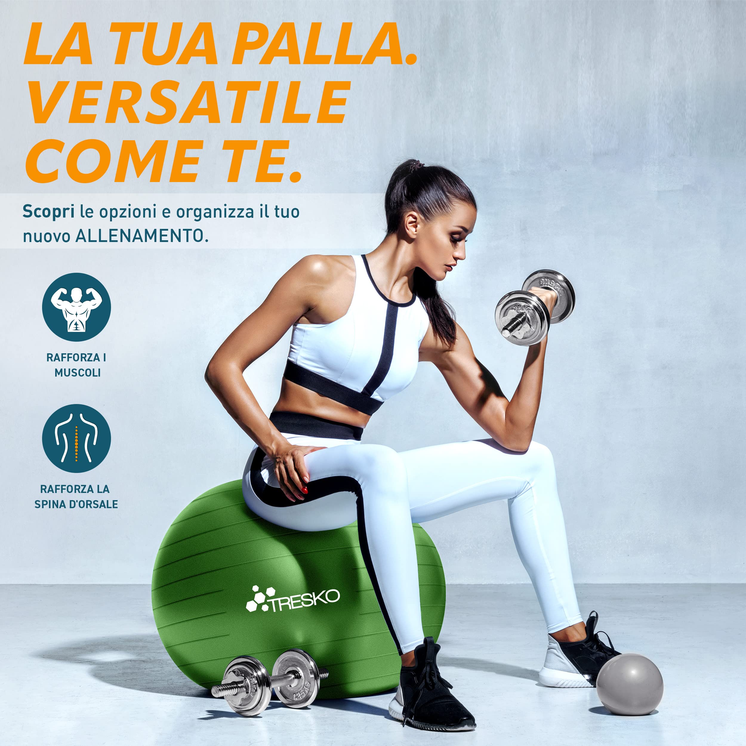TRESKO Palla Fitness, Palla Pilates Anti-Scoppio 55cm/65cm/75cm/85cm Palla da Ginnastica con Pompa Rapida per Fitness Yoga e Pilates