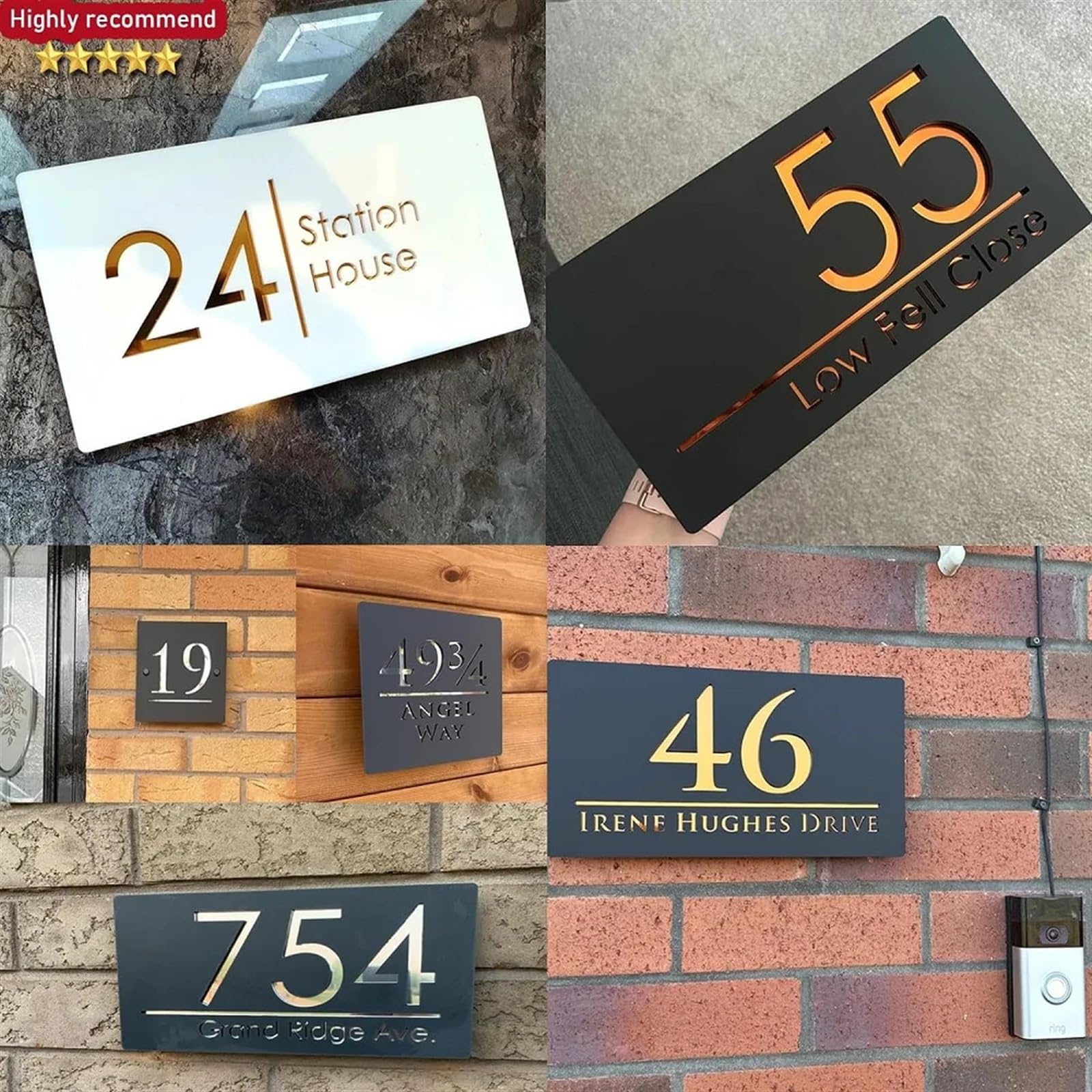 Tabliczki z numerami domów, Niestandardowy, wycinany laserowo znak z numerem domu, akrylowy, matowy 3D, wielokolorowy, wiele rozmiarów(White (Black Text),20x40cm)