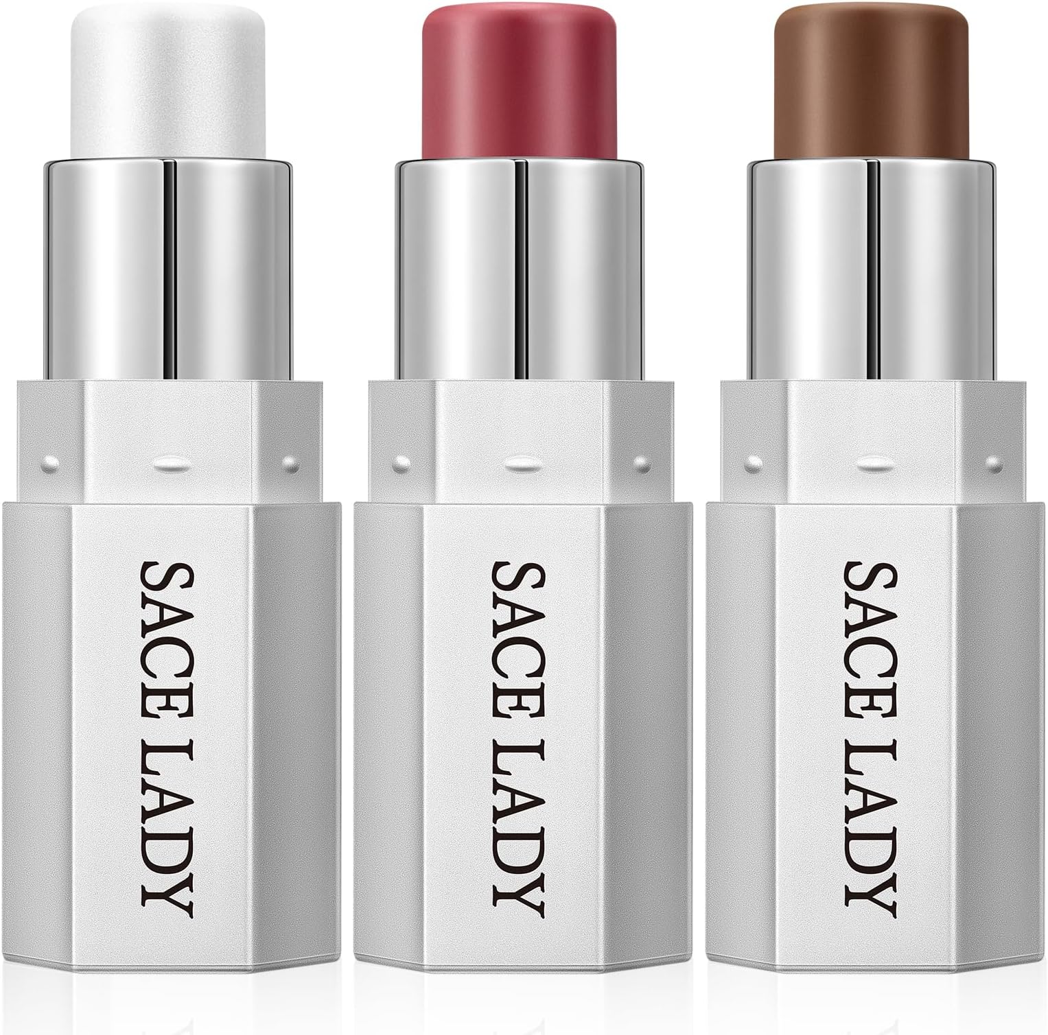 SACE LADY Face Sticks Trio, Cream Contour, Highlighter & Blush Makeup Sticks for Face, Easy to Blend & Long Lasting Natural Make Up for Cheek Eyes Lips (Twilight Shimmer, 3pcs)