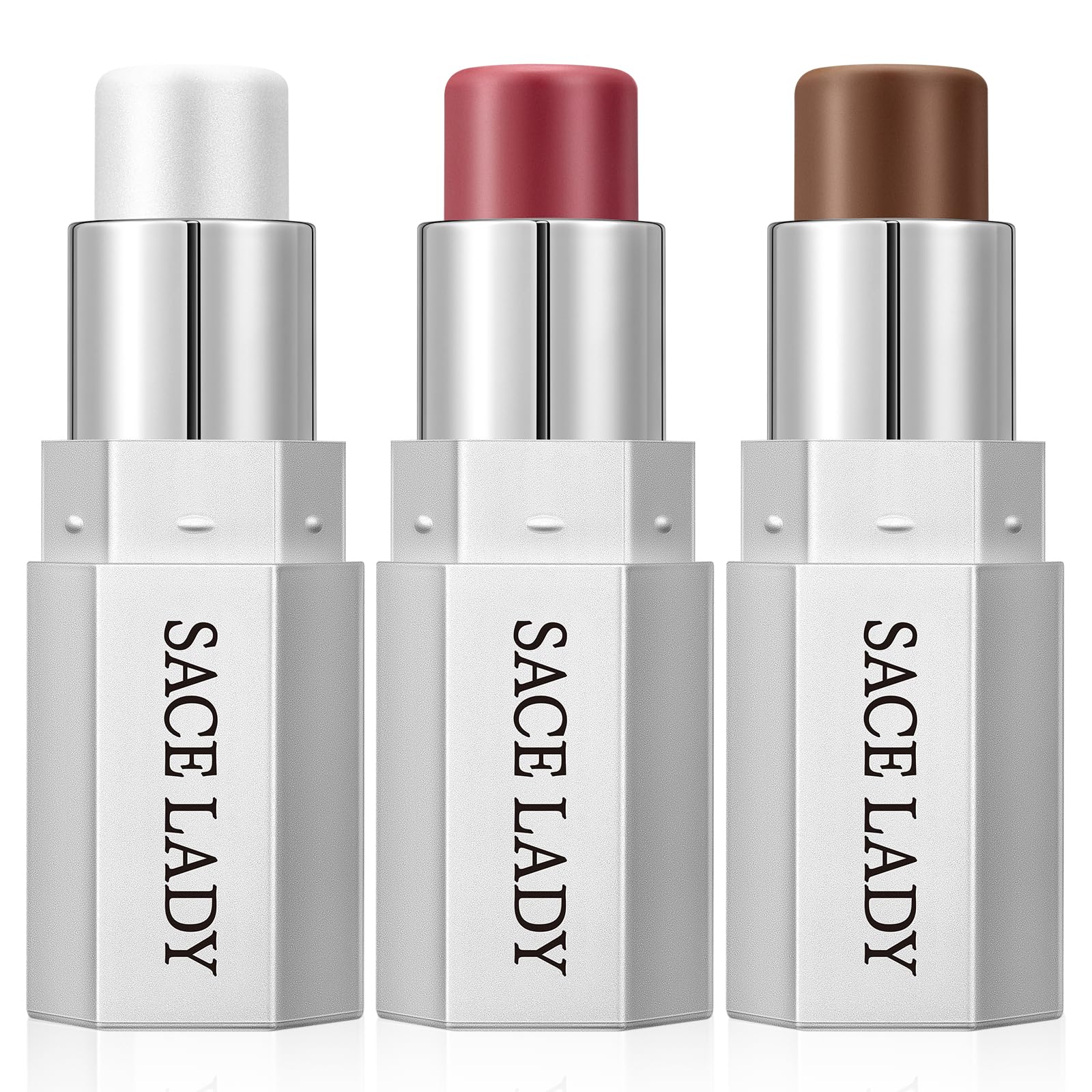 SACE LADYFace Sticks Trio, Cream Contour, Highlighter & Blush Makeup Sticks for Face, Easy to Blend & Long Lasting Natural Make Up for Cheek Eyes Lips (Twilight Shimmer, 3pcs)