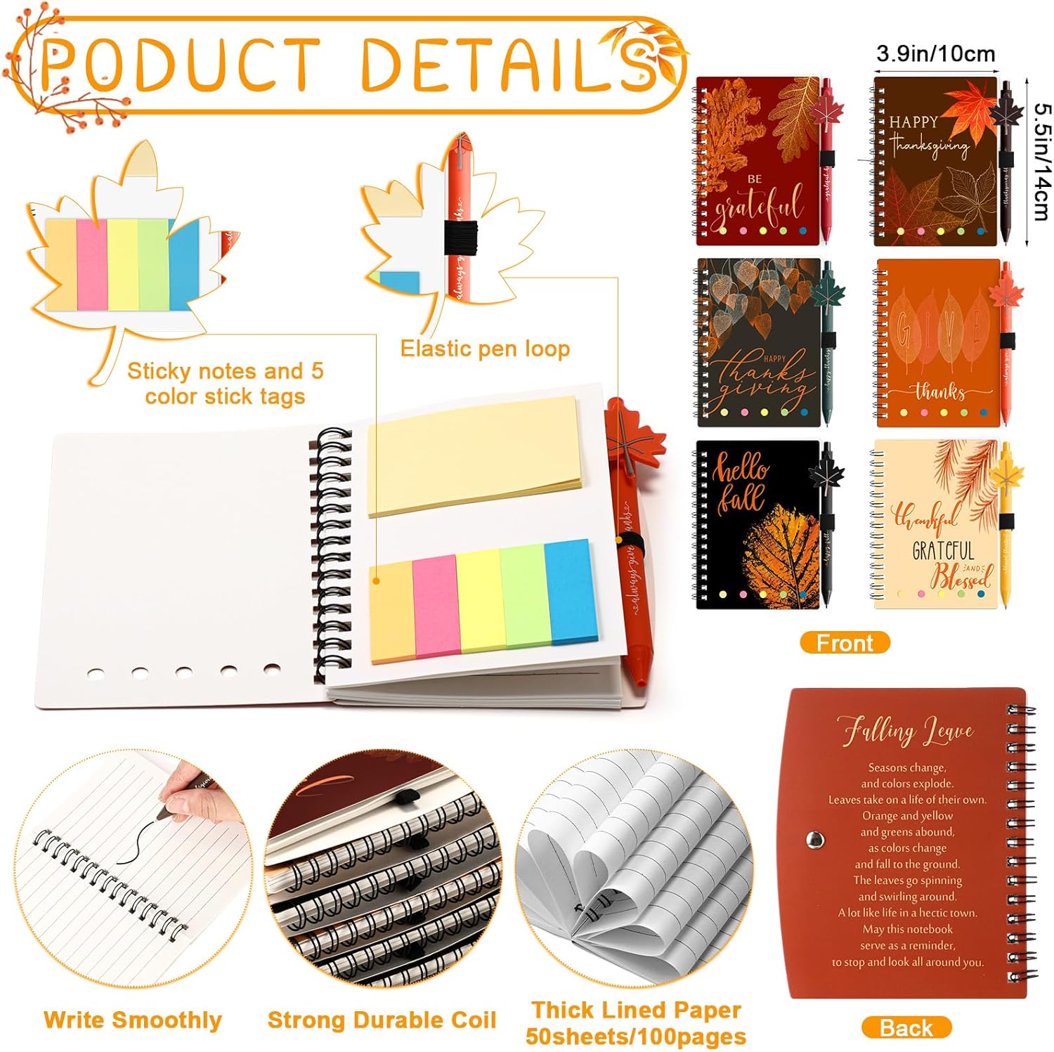 Resurhang 24 Sets Fall Thanksgiving Gifts Autumn Notebook and Fall Ballpoint Pens Set Maple Leaf Notebook Friendsgiving Autumn Gifts Bulk for Student Classroom Office Harvest Party Favor
