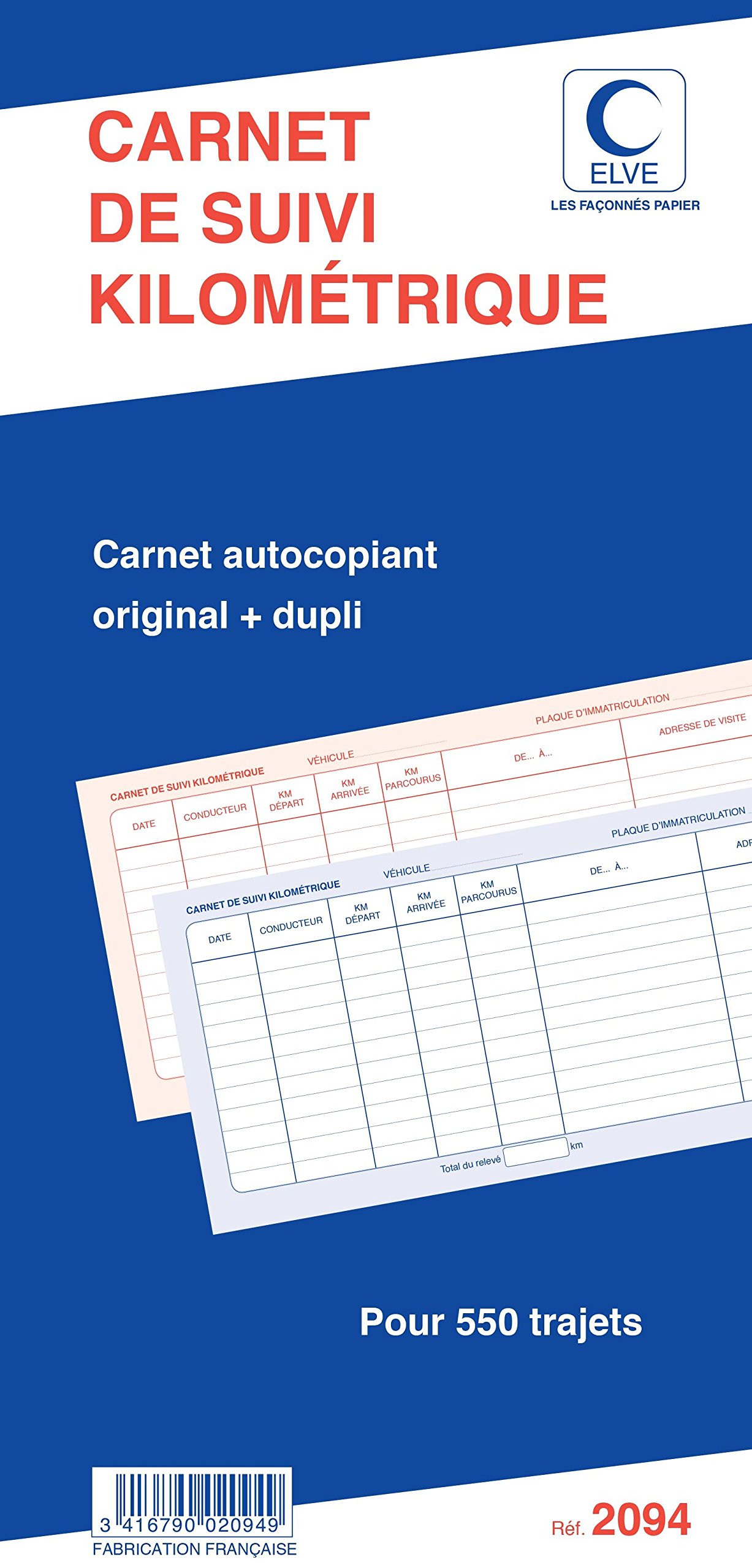 BLOC SPIRALE "CARNET DE SUIVI KILOMETRIQUE" 50/2 297X140