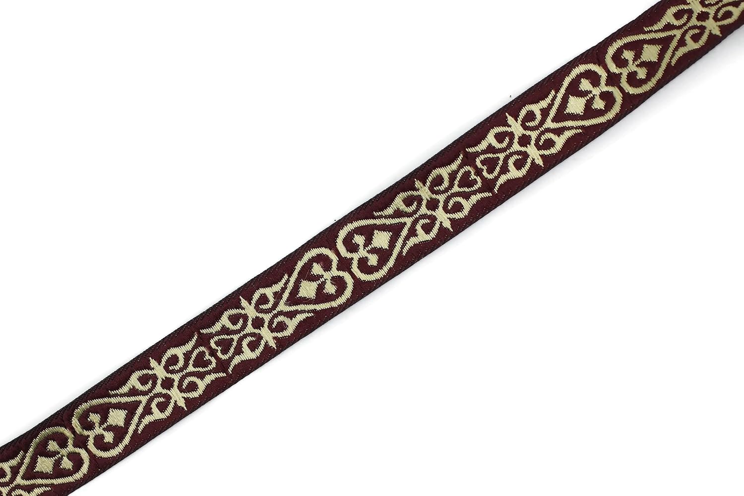 11 Yard Spool 0.62" Wide Claret Red Royal Celtic Heart Jacquard Ribbon Trim Woven Tape for DIY Sewing Crafting Home Decor Costume and Clothing 16068