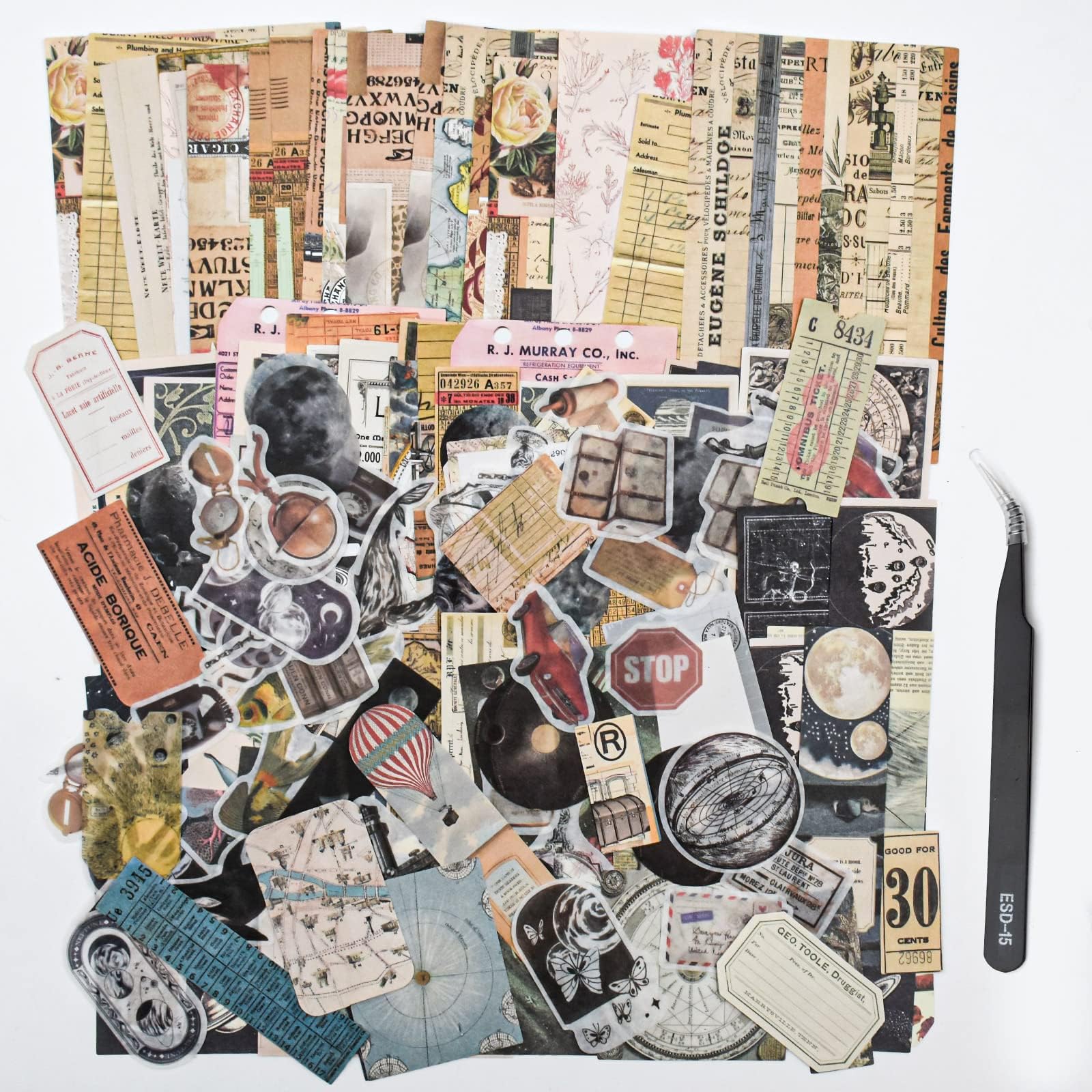 MEIEST 400pcs Aesthetic Stickers for Journaling - Vintage Scrapbook Supplies Space Moonn Scrapbooking Paper Witch Bullet Journals Kit Junk Journal Planner