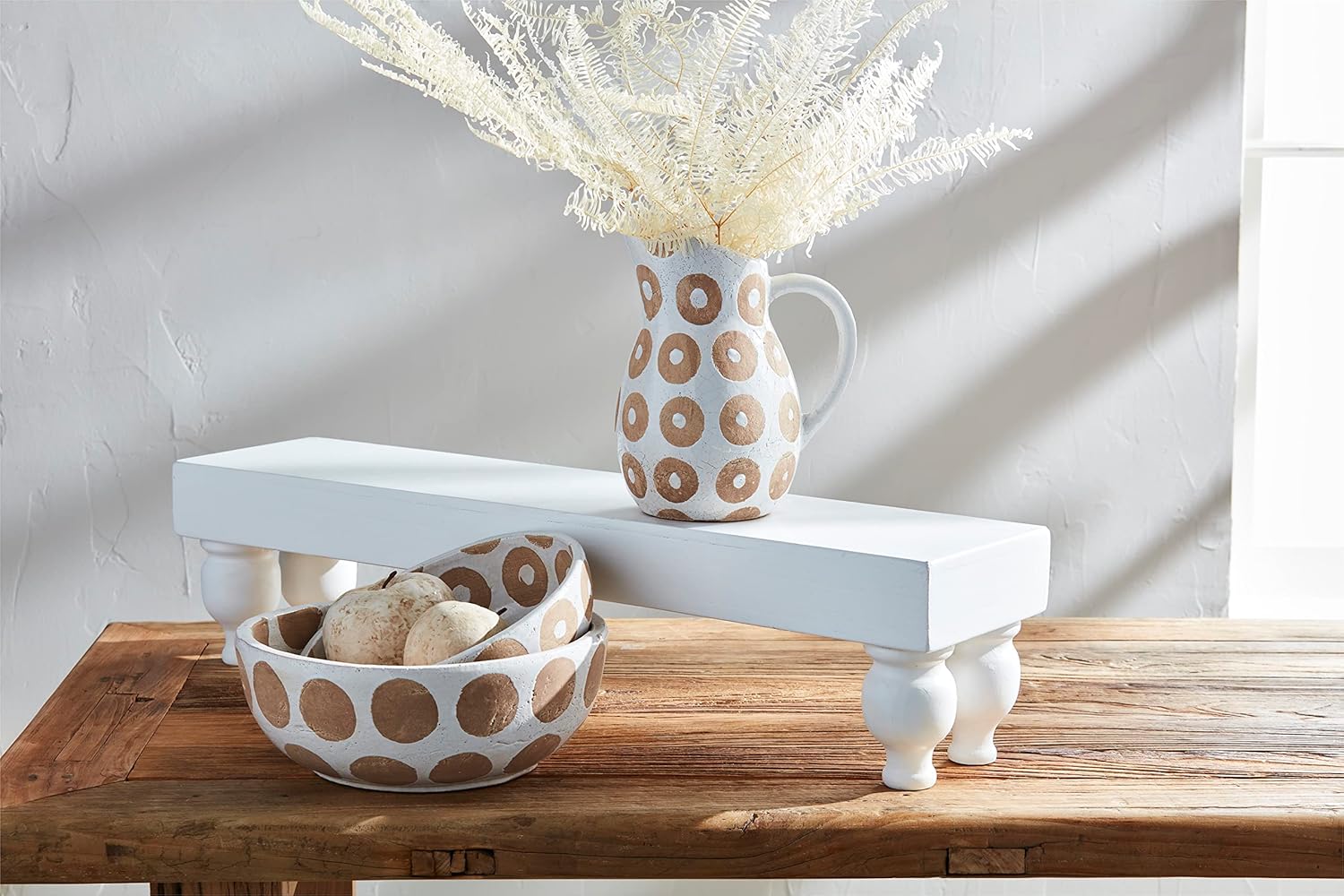 Mud Pie White Terracotta Bowls, Large, 4 1/2" X 12" Dia