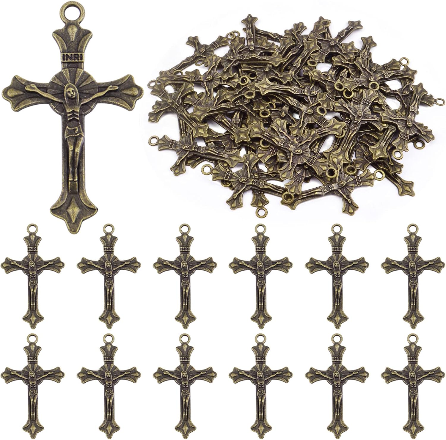 Aylifu Cross Pendant Charms, 50pcs Alloy Jesus Peace Crucifix Pendants Jewelry Findings Accessories for DIY Handmade Bracelet Necklace
