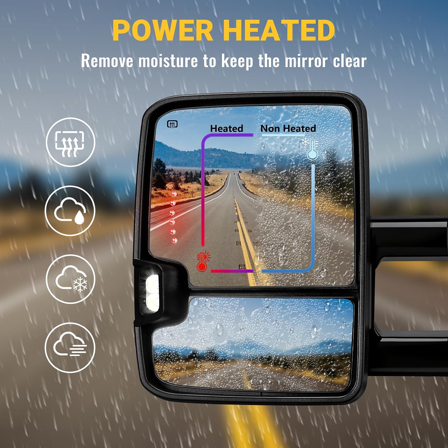 Sanooer Painted Black Tow Mirror Switchback Lights Compatible with 2014-2018 Chevy Silverado GMC Sierra with Signal Running Lights Power Glass Backup Temp Sensor Pair Towing Mirror
