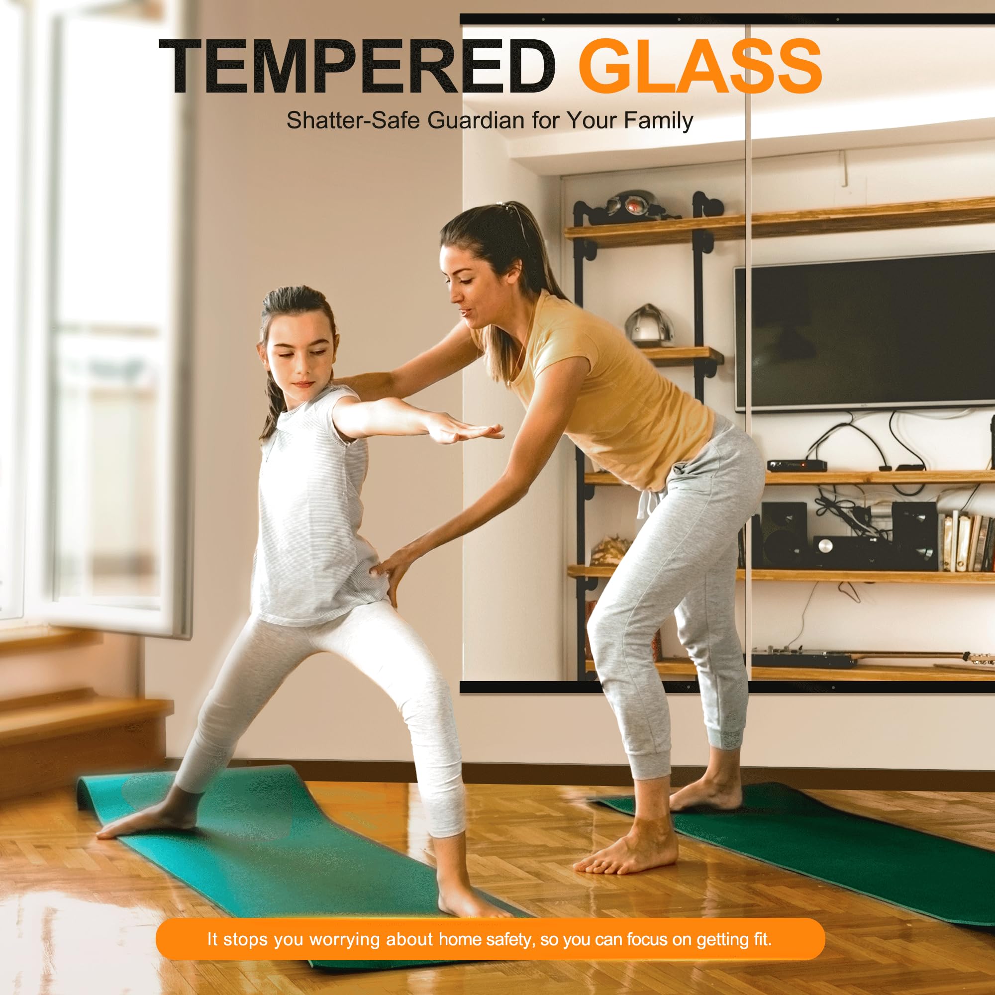 Delma Espejo grande de cuerpo completo para yoga, panel de vidrio montado en la pared sin marco (60 x 25 pulgadas, negro) 2 piezas para el hogar, garaje, dormitorio y baño