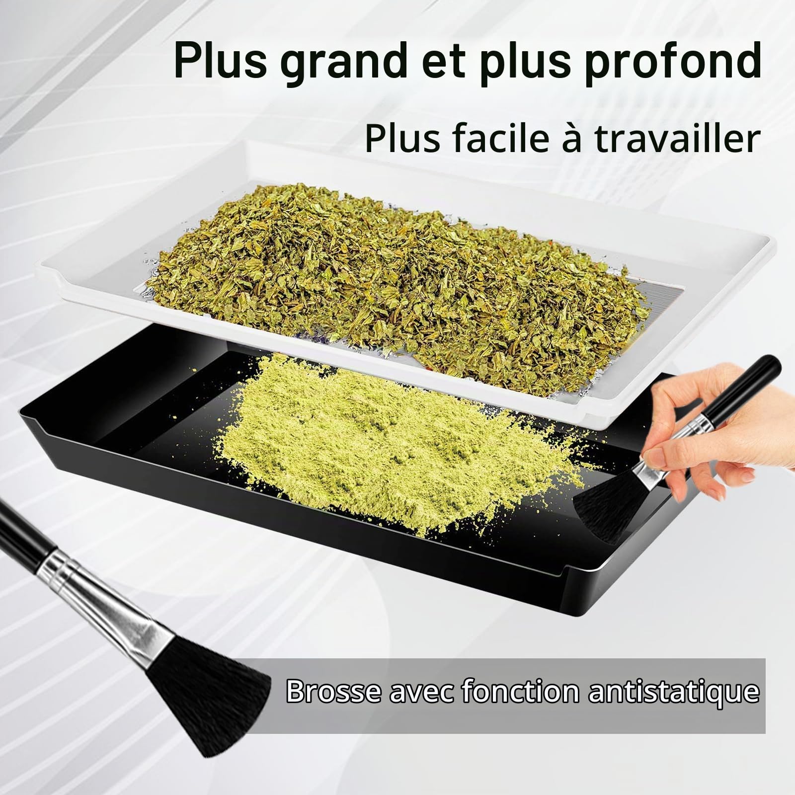 Plateau de Coupe, Bac de Finition avec Zone de Filtre de 15 * 10 Pouces Tamis à Pollen avec Deux Ciseaux Un Carte Grossissante et Un Brosse Accessoires de Culture avec Écran de 150 Microns Pour Herbes