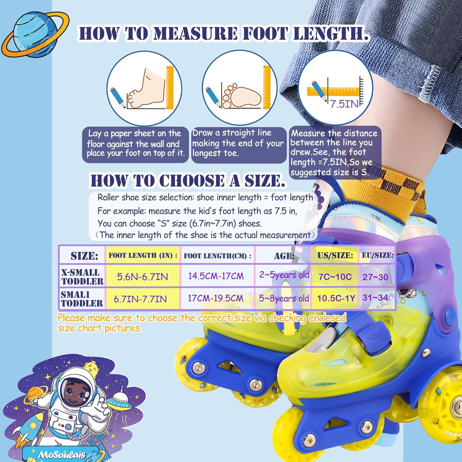 Mermaid Roller Skates for Girls Kids, Mosoulais 4 Size Adjustable Light up Wheels Skates for Toddlers, Beginner Women Rollerskates Indoor Outdoor for Xmas Birthday Gifts, Patines para Niñas Niños