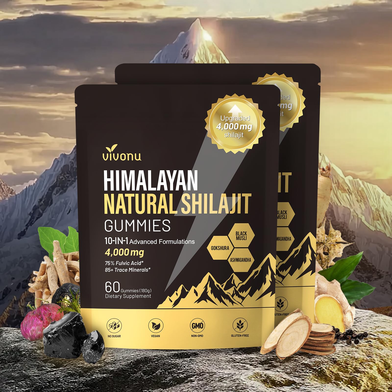 Shilajit micronutrient Supplement, Himalayan Premium Ingredient Shilajit - Ashwagandha, Gokshura, Fulvic Acid & 85+ Trace Minerals I for Men, Women I Non-GMO