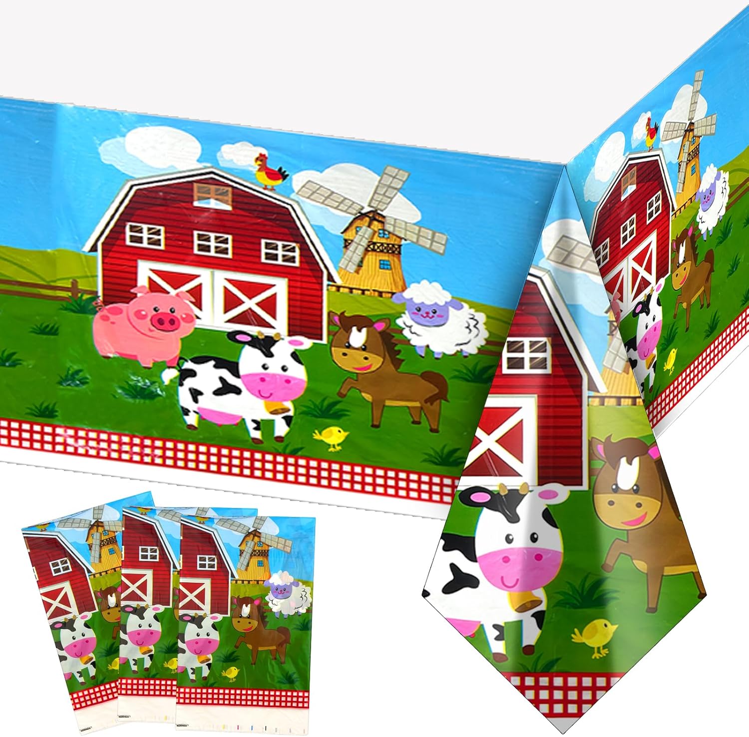 MEMOVAN Farm Animal Party Tablecloth 3pcs Disposable Farmhouse Barnyard Theme Tablecloth Table Cover Table Decoration for Farm Cow Barnyard Theme Birthday Baby Shower Party Supplies 108 x 54 in