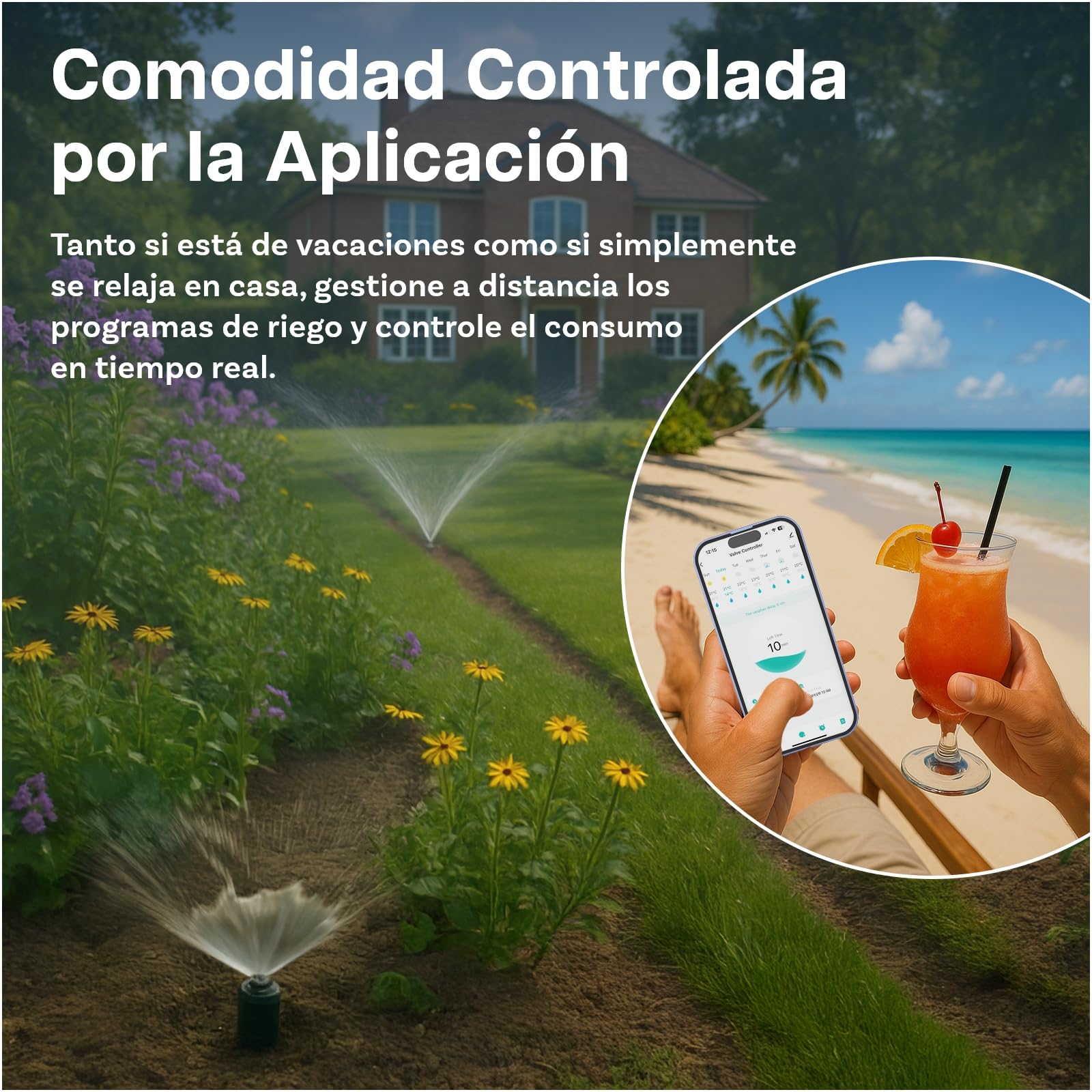 Temporizador de Riego WiFi Inteligente por MMOBIEL - Programador de Riego con Alimentación Solar y USB - Alcance Inalámbrico de 30m (WiFi + Solar Powered)