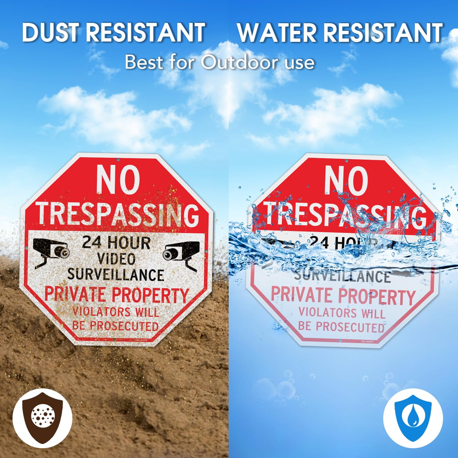 T&R Letrero grande de vigilancia de propiedad privada con texto en inglés "No Trespassing Private Property", paquete de 4, 12 x 12 pulgadas, aluminio pesado libre de óxido, reflectante, impermeable