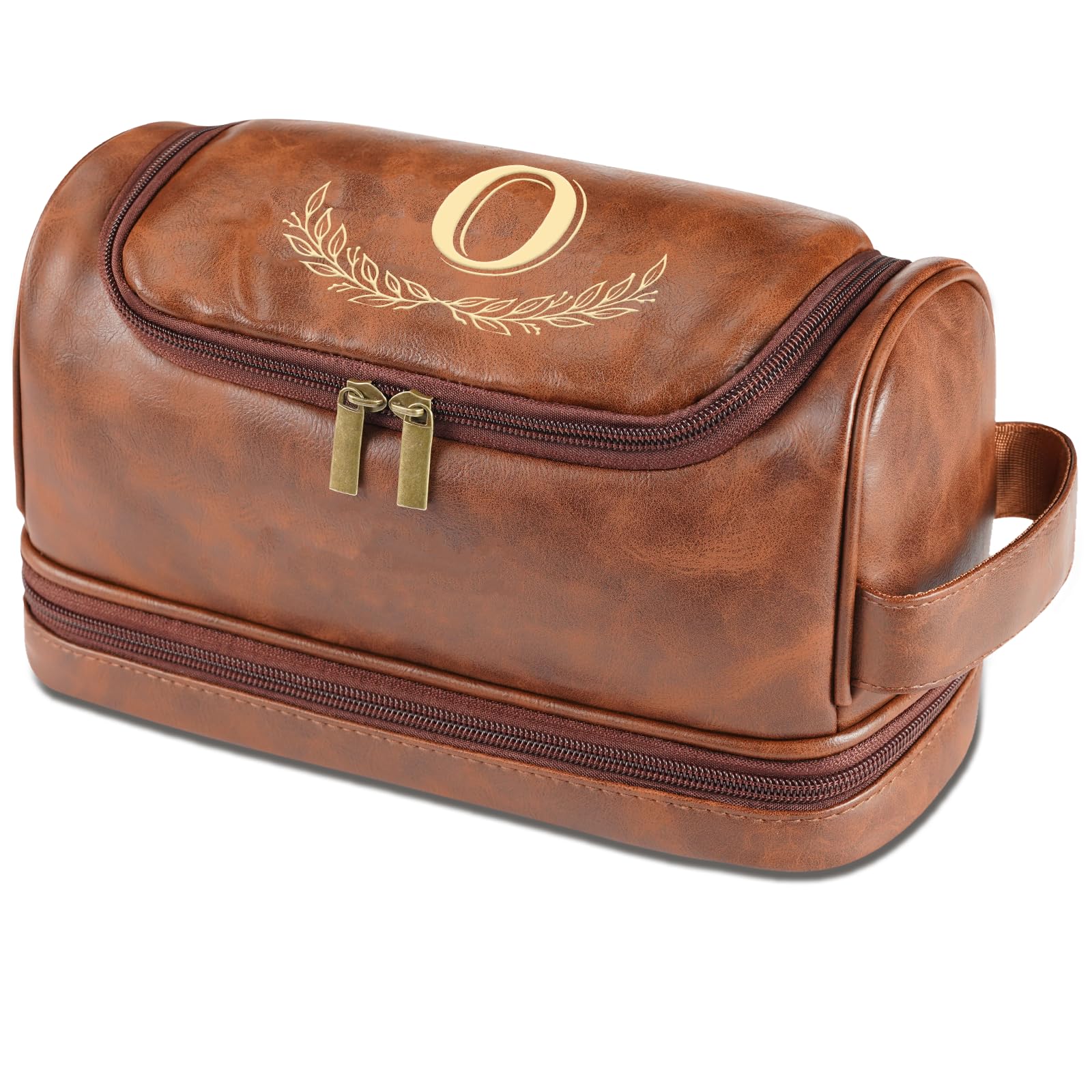 Sparklove Regali personalizzati per gli uomini, borsa da toilette con iniziale personalizzata con monogramma inciso al laser, kit da viaggio in pelle, organizer per rasatura, regalo unico per lui