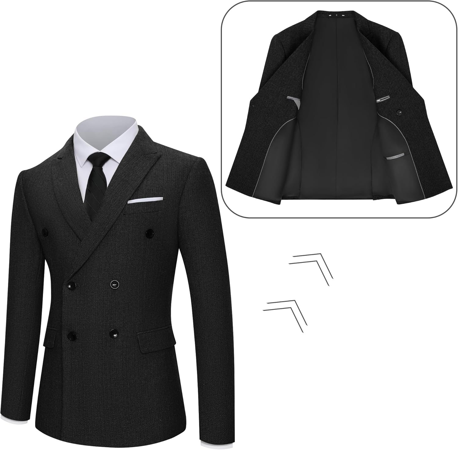 Men Suits Retro 2 Piece Tweed Herringbone Suit Double Breasted Mens Wool Jacket Pants Set Groom Wedding Prom Tuxedo - Image 6