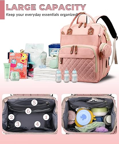 Miniatura 5 de Bolsa de pañales con cambiador, mochila impermeable 3 en 1 para pañales para bebé con cambiador plegable, mochila de viaje grande para bebé, niña