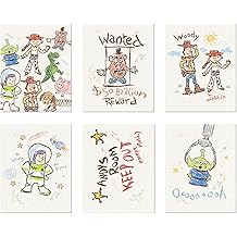 BigWig Prints Toy Story Room Decor for Kids Bedroom, Toy Story Wall Art Poster Set, Woody Buzz Lightyear Jessie - Andy's Room Drawings, Set of 6 Unframed 8x10