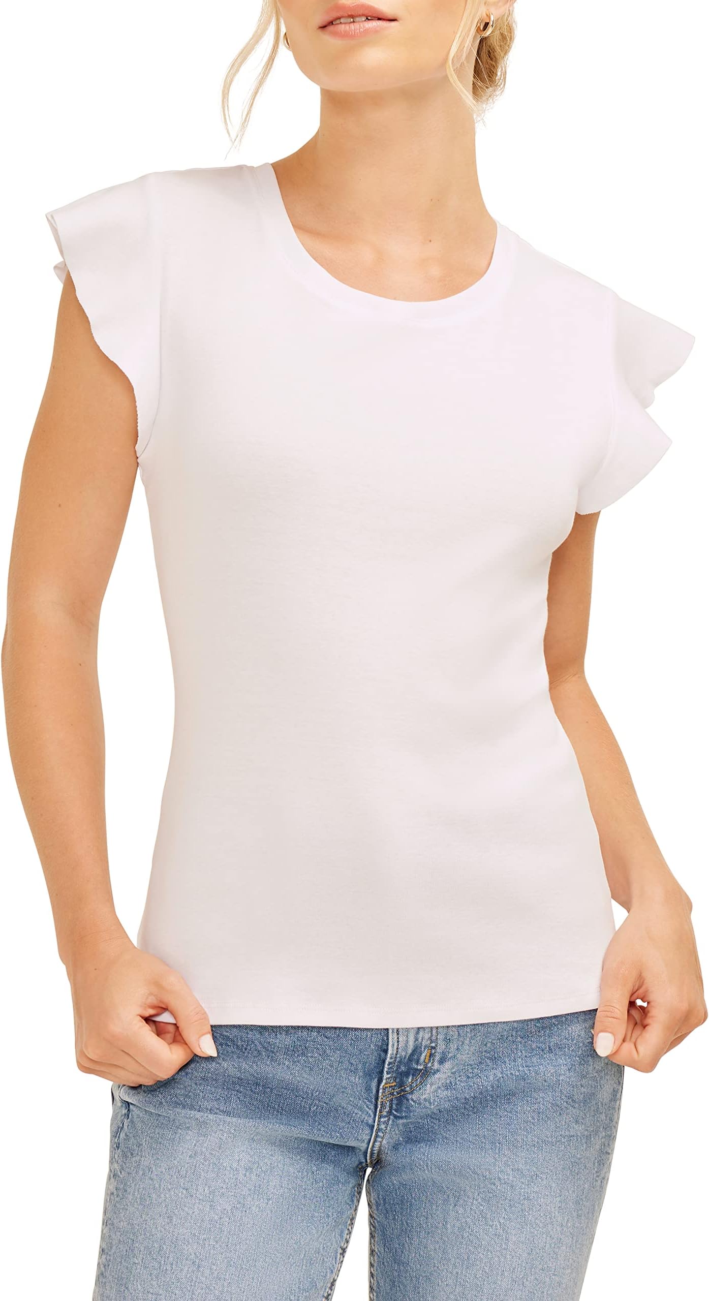 Three DotsWomen's Ruffle Sleeve Crewneck Tee