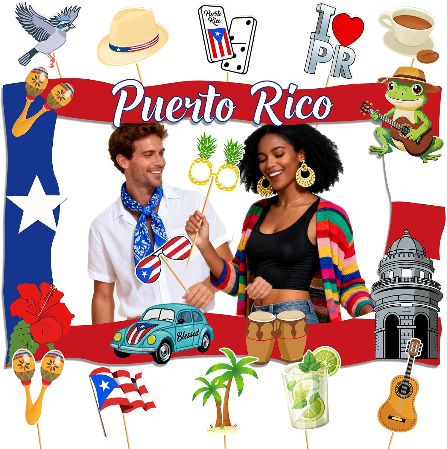 Puerto Rico Party Decorations: Puerto Rico Photo Booth Props Puerto Rico Decorations Puerto Rico Birthday Decorations