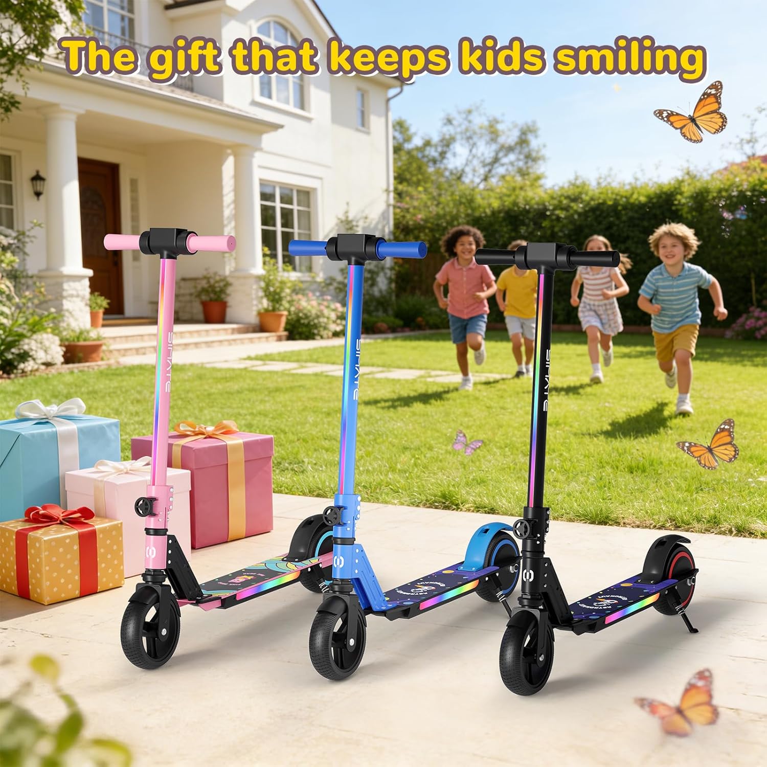SIMATE Electric Scooter for Kids 6-14, e Kick Scooter with LED Display and Colorful Lights, Adjustable Height and Foldable, Double Brake, Gifts for Kids Girls Boys - Image 6